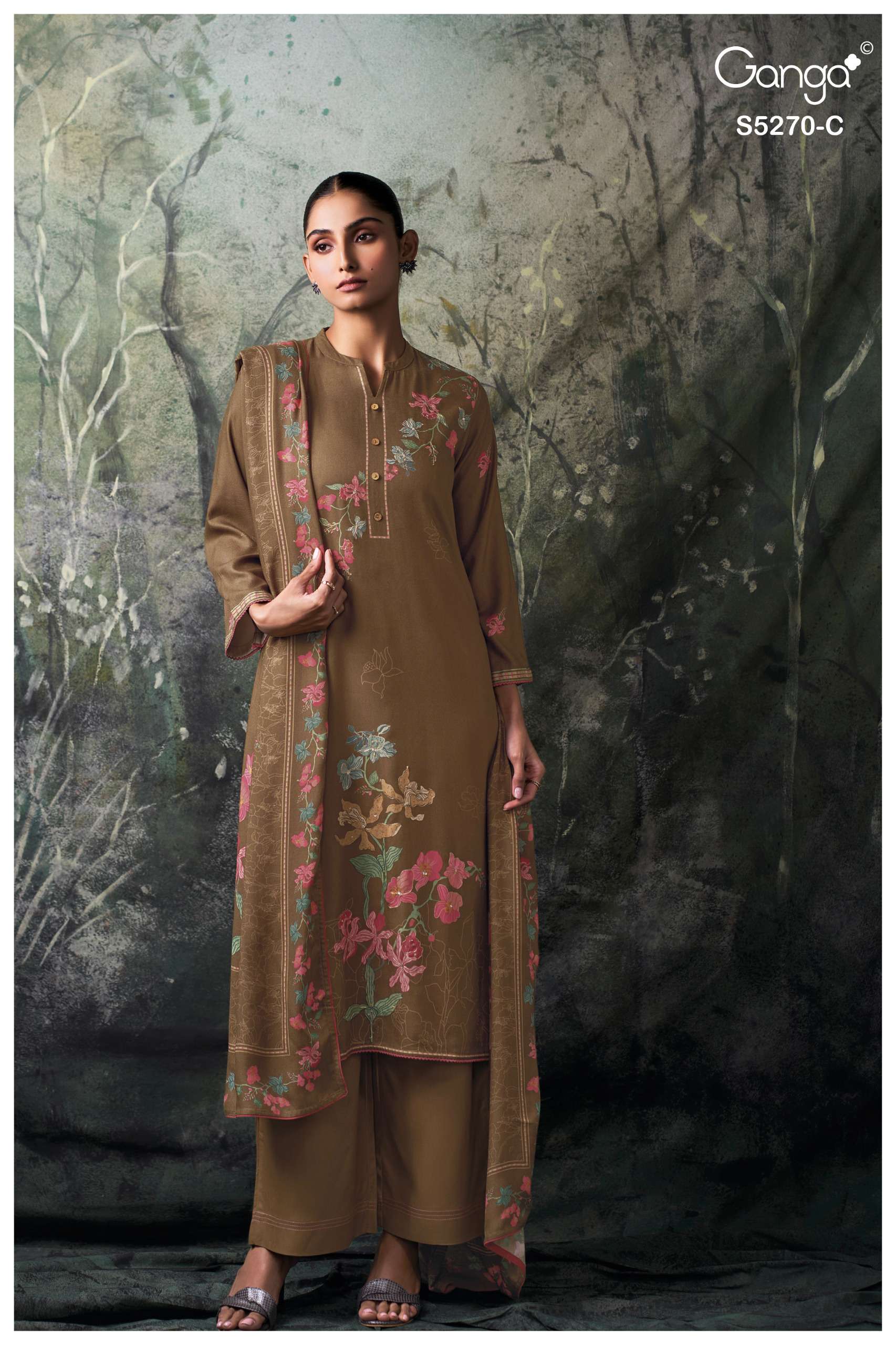 GANGA YUTISHA 5270 WOOL PASHMINA CROCHET LACE & SLEEVES SUIT WEDDING COUTURE SHOP